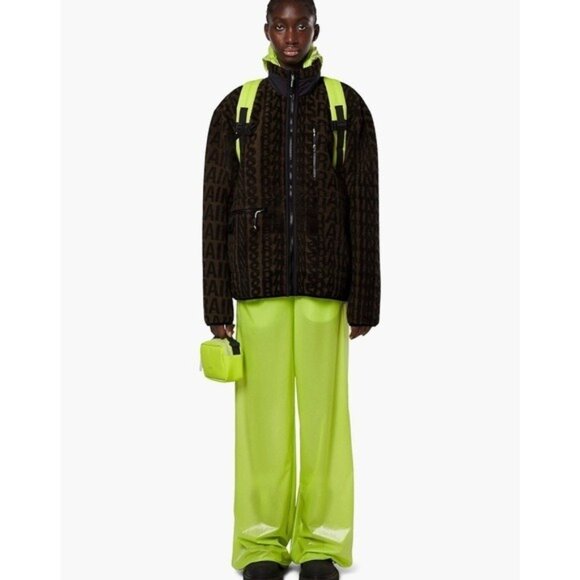 NWT RAINS Heavy Fleece Jacket L Unisex Wood Black Monogram Oversized Boxy - Picture 2 of 12